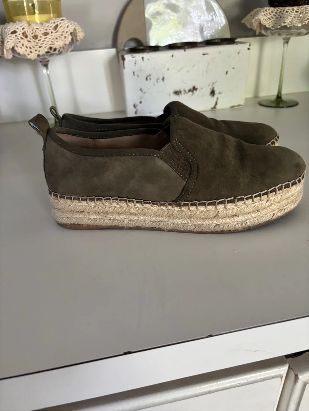 Sam Edelman Olive Suede Espadrille Platform Slip-Ons